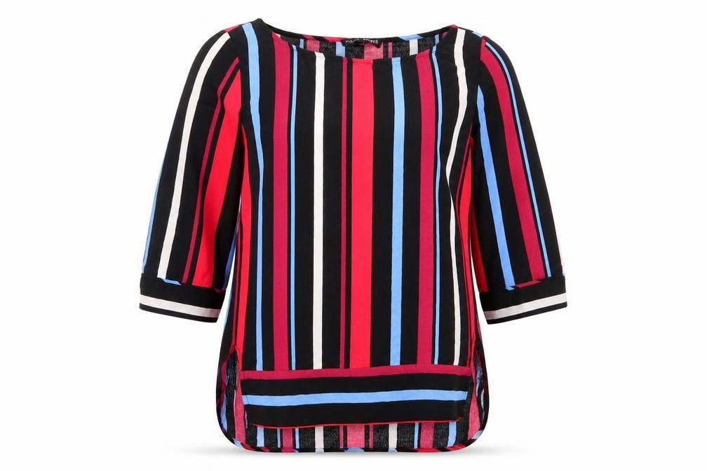 Front view of Next women’s multicoloured striped basic blouse, size UK 6