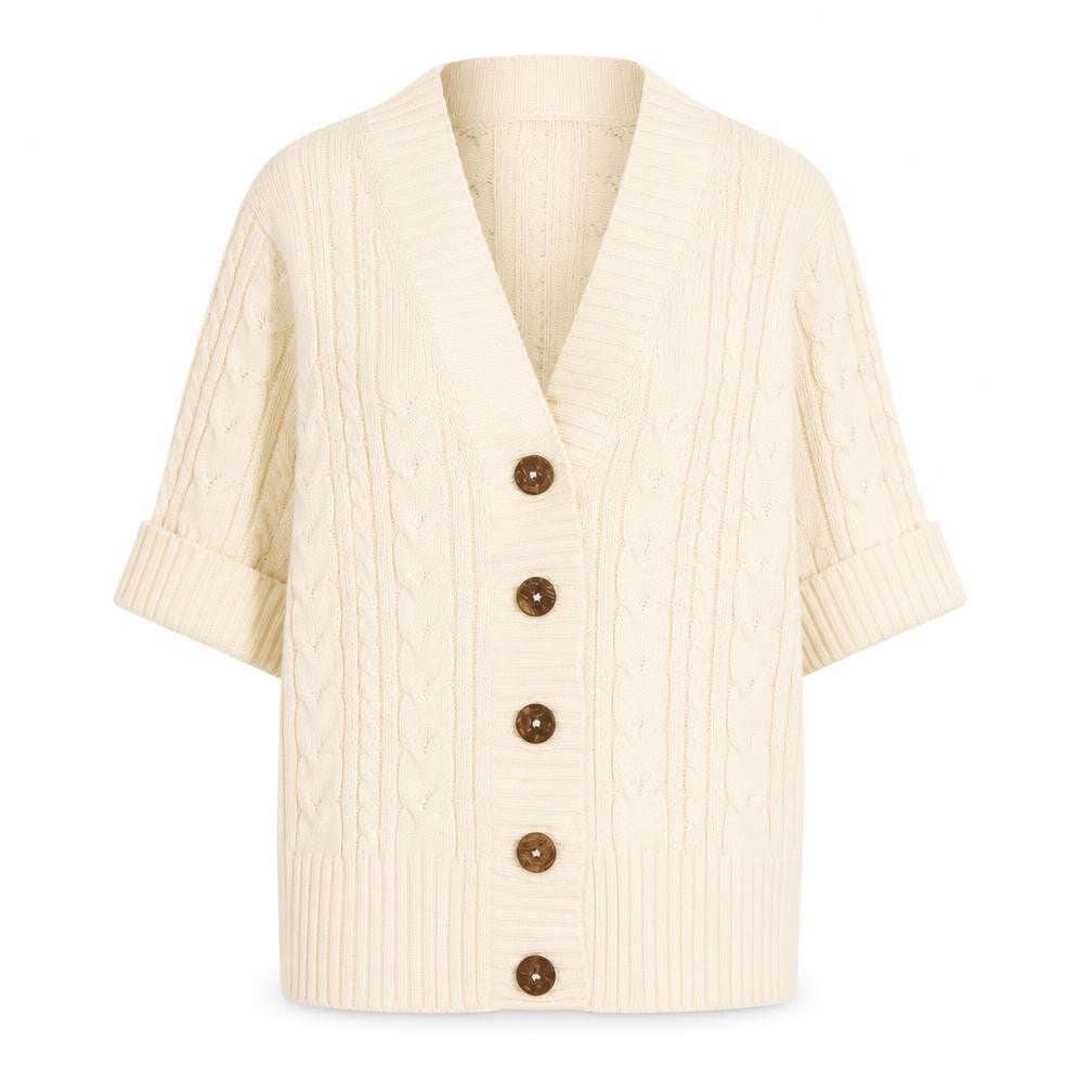 Front view of Damart women’s beige cape jumper, size UK 14