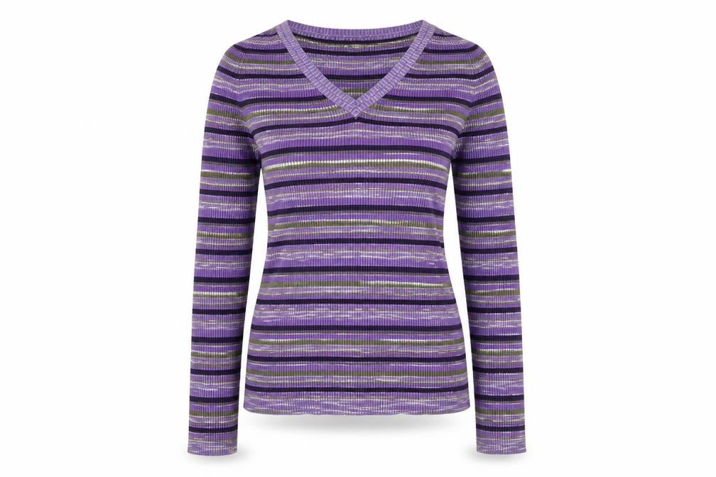Front view of Country Casuals women’s multicoloured striped jumper, size S