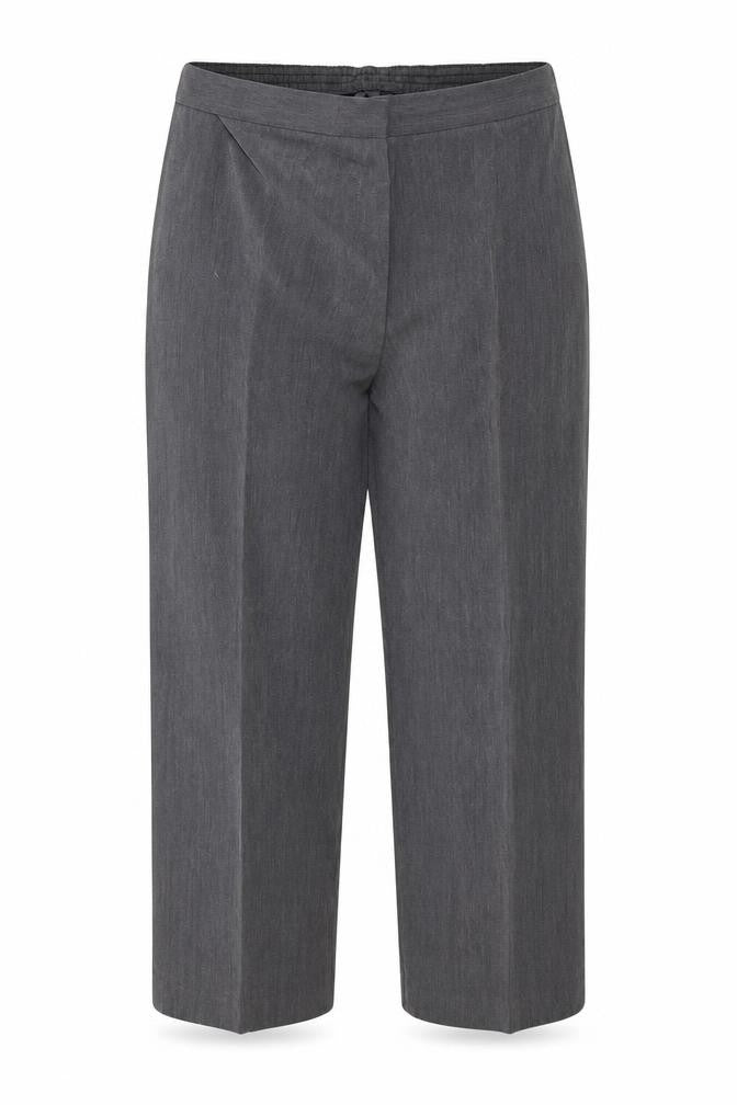 Front view of Preworn women’s grey trousers, size UK 16, 24-inch leg