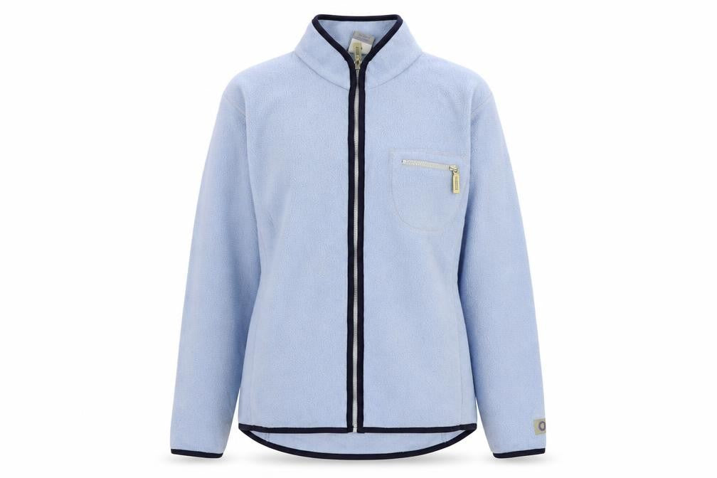 Front view of Oriflame women’s blue fleece jacket, size L