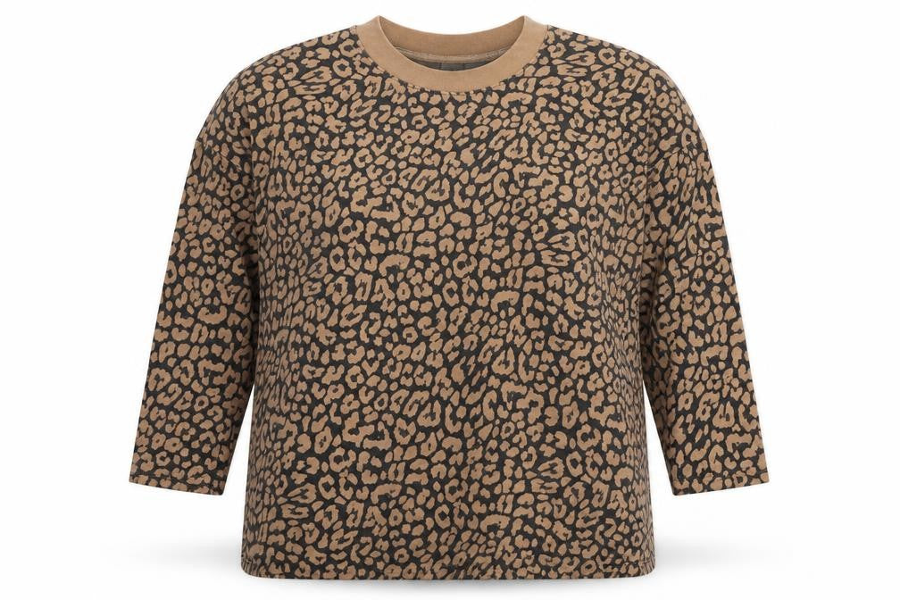Front view of Capsule women’s brown animal print jersey pullover sweatshirt, size UK 16