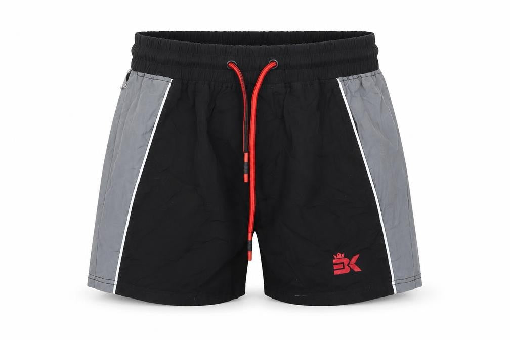 Front view of BK boys’ black sweat shorts, size S