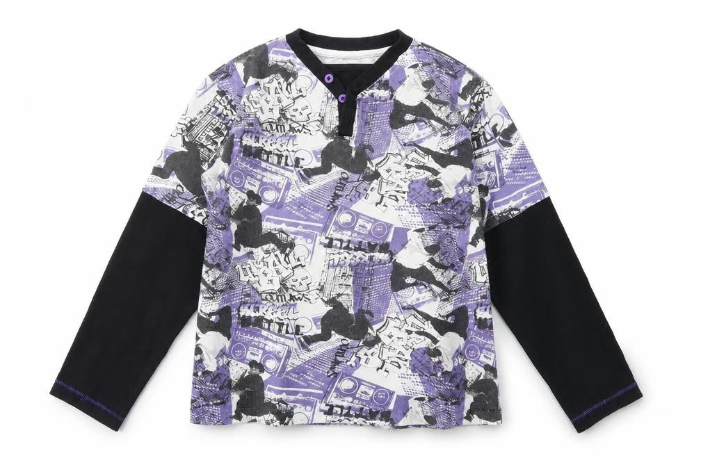 Front view of Urban boys’ multicoloured geometric pullover t-shirt, size 10-11, years