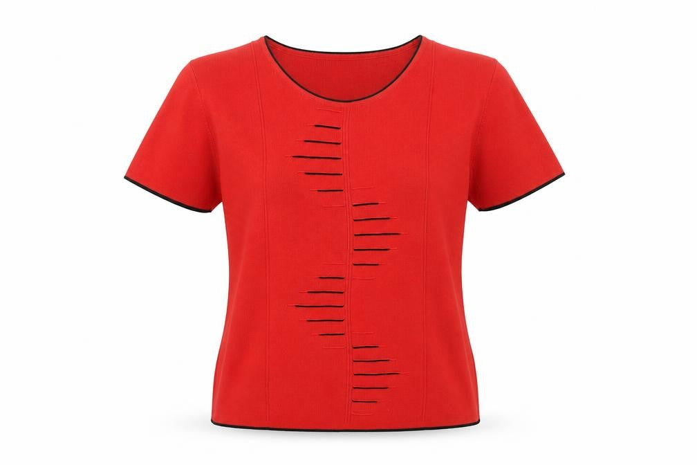 Front view of Just elegance women’s orange geometric rayon jumper, size L