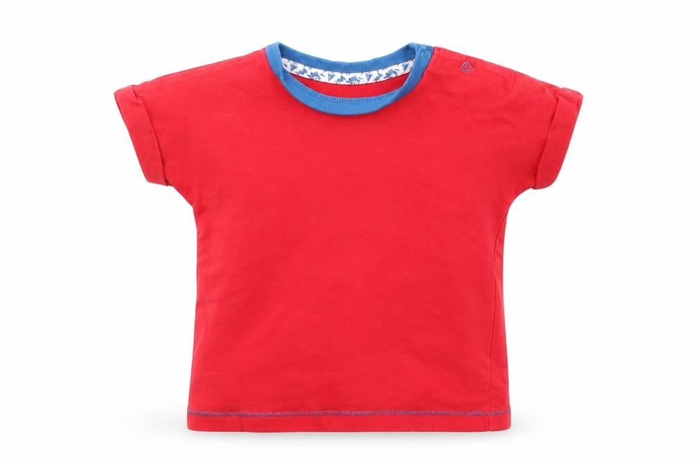 Front view of Lulaby Baby Red Basic T-Shirt, size 6-9, Months
