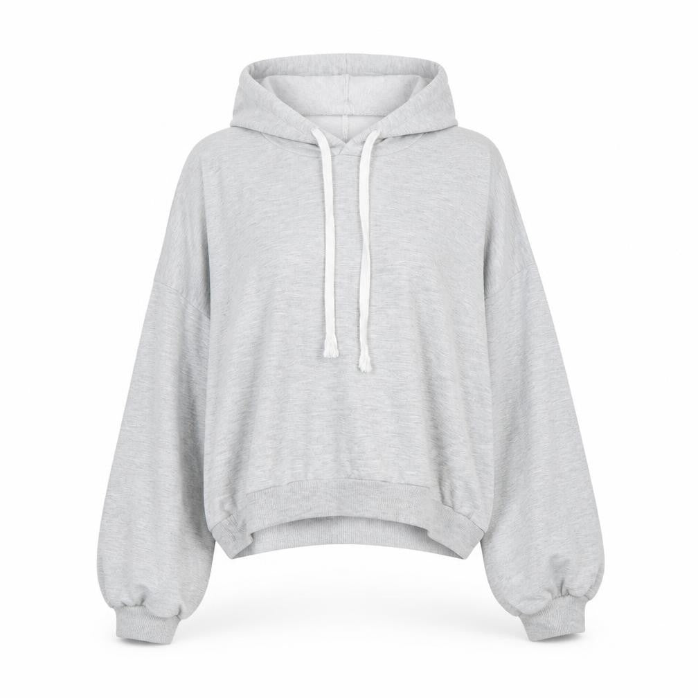Front view of women’s grey cape hoodie, size S