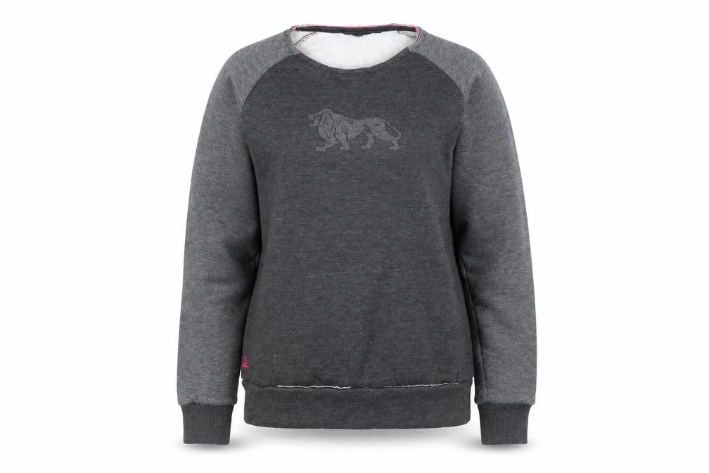 Front view of Lonsdale women’s grey pullover sweatshirt, size M