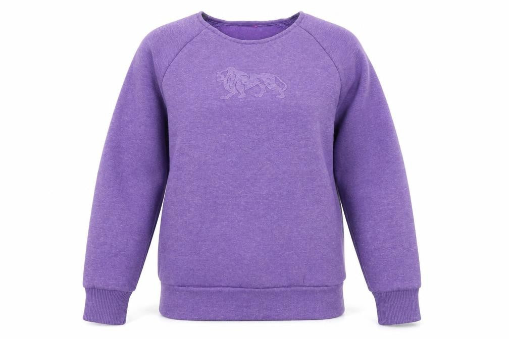 Front view of Lonsdale women’s purple pullover sweatshirt, size M