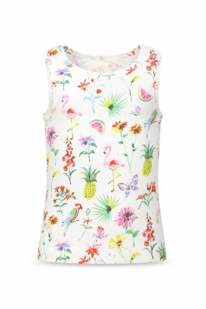 Front view of Next girls’ white floral basic tank, size 5, years - summer