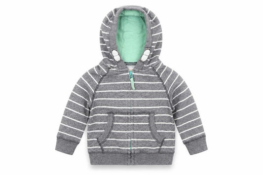 Front view of Tu Baby Grey Striped Jacket, size 9-12, Months
