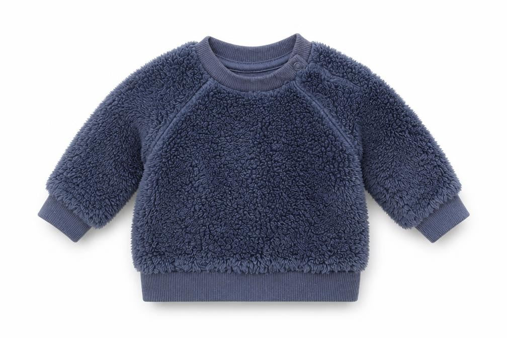 Front view of Nutmeg boys’ blue jumper, size 0-3, months