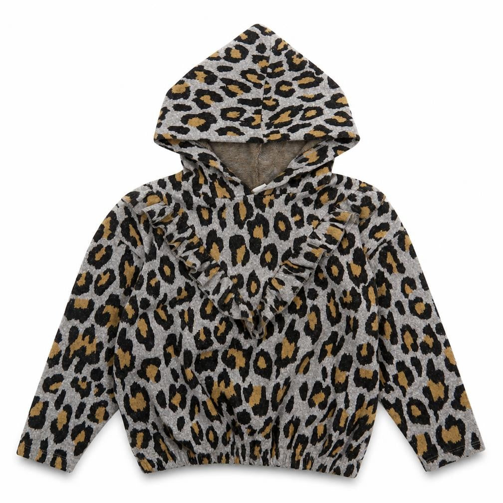 Front view of Matalan girls’ multicoloured animal print pullover hoodie, size 7, years