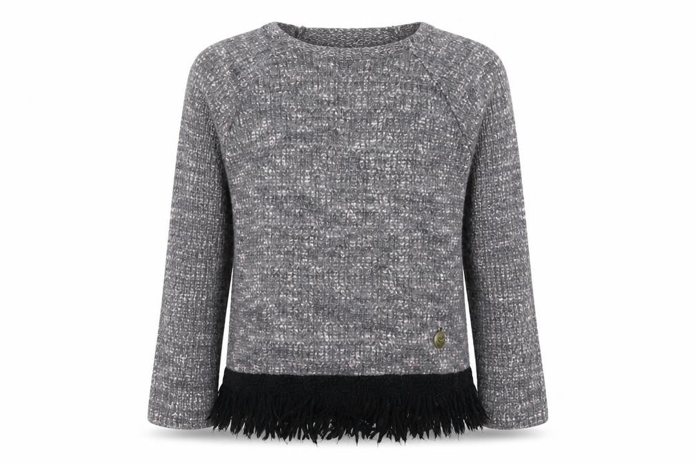 Front view of Jainco girls’ grey knit jumper, size 9-10, years