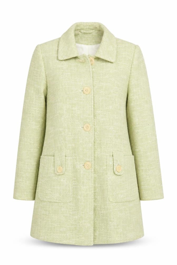 Front view of Kit Kit Kit women’s green overcoat coat, size UK 14