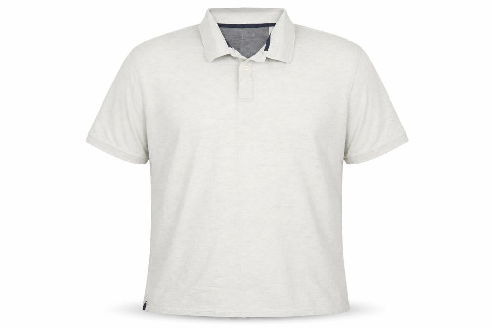 Front view of Modern Essentials men’s beige polo, size 2XL