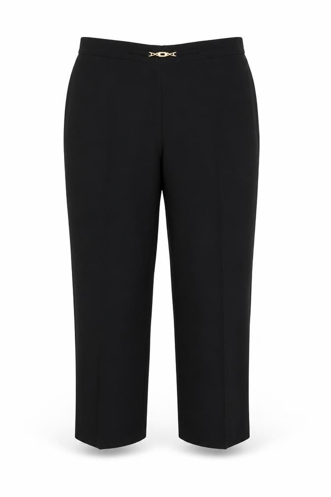 Front view of BHS women’s black capri trousers, size UK 12, 24-inch leg