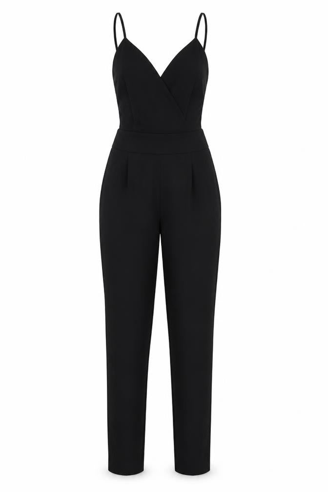 Front view of ASOS women’s black jumpsuit one-piece, size UK 6