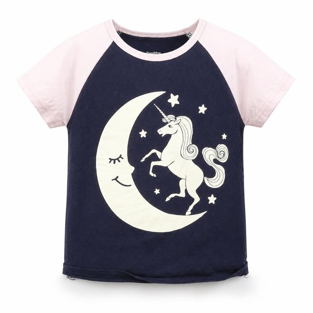 Front view of Popshion girls’ blue basic t-shirt, size 5, years
