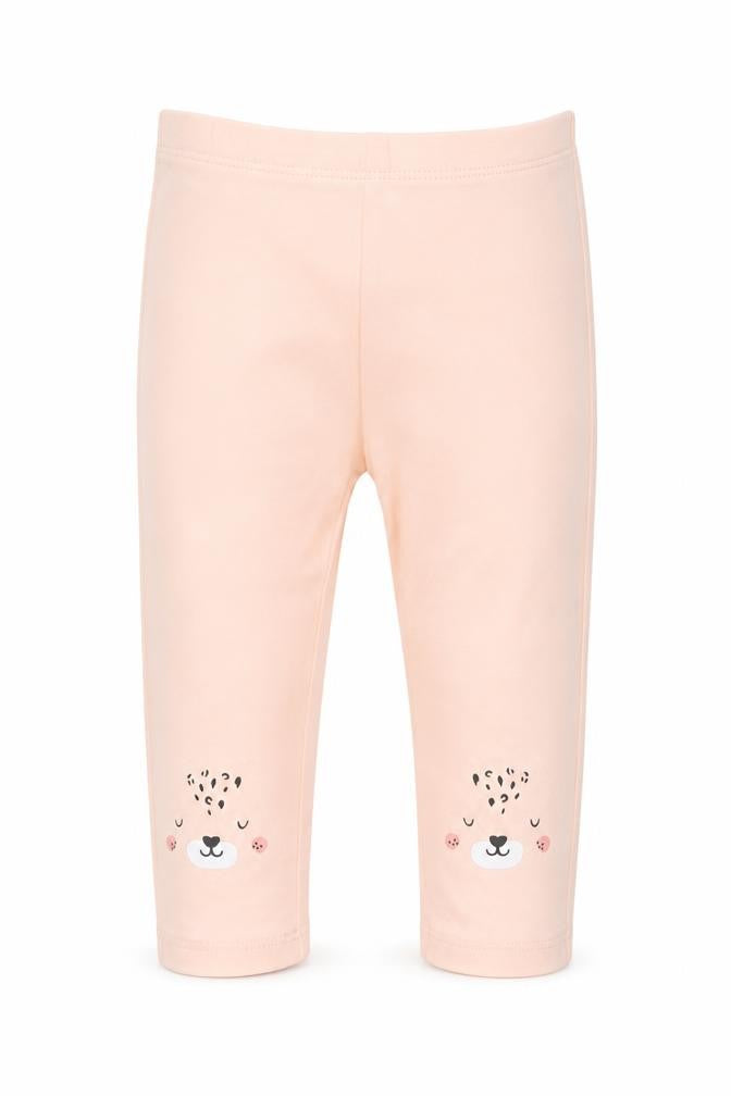 Front view of Matalan Baby Pink Capri Trousers, size 6-9, Months - Cat face
