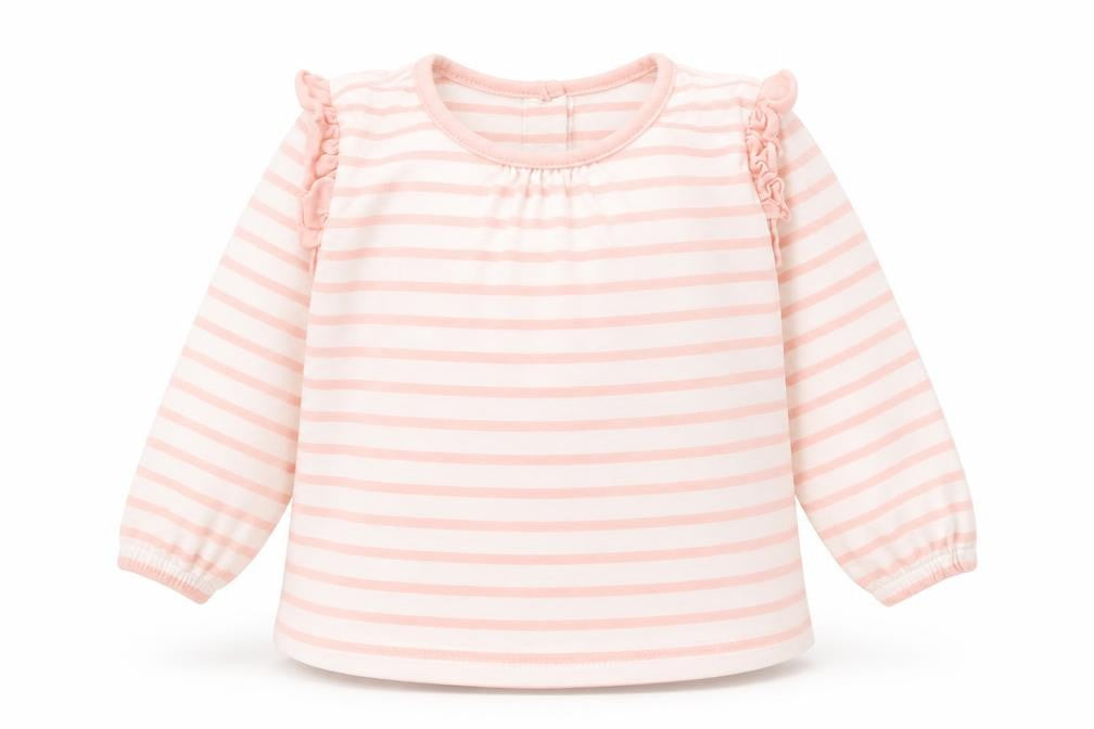 Front view of Matalan Baby Pink Striped Basic T-Shirt, size 6-9, Months