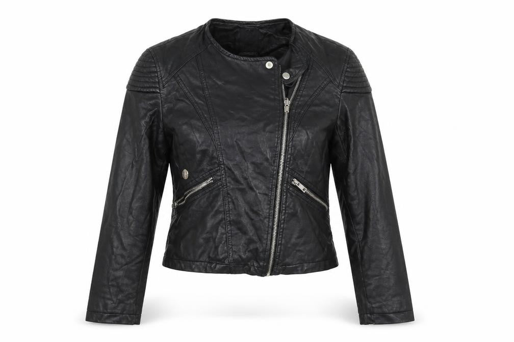 Front view of Atmosphere women’s black biker coatigan, size UK 6