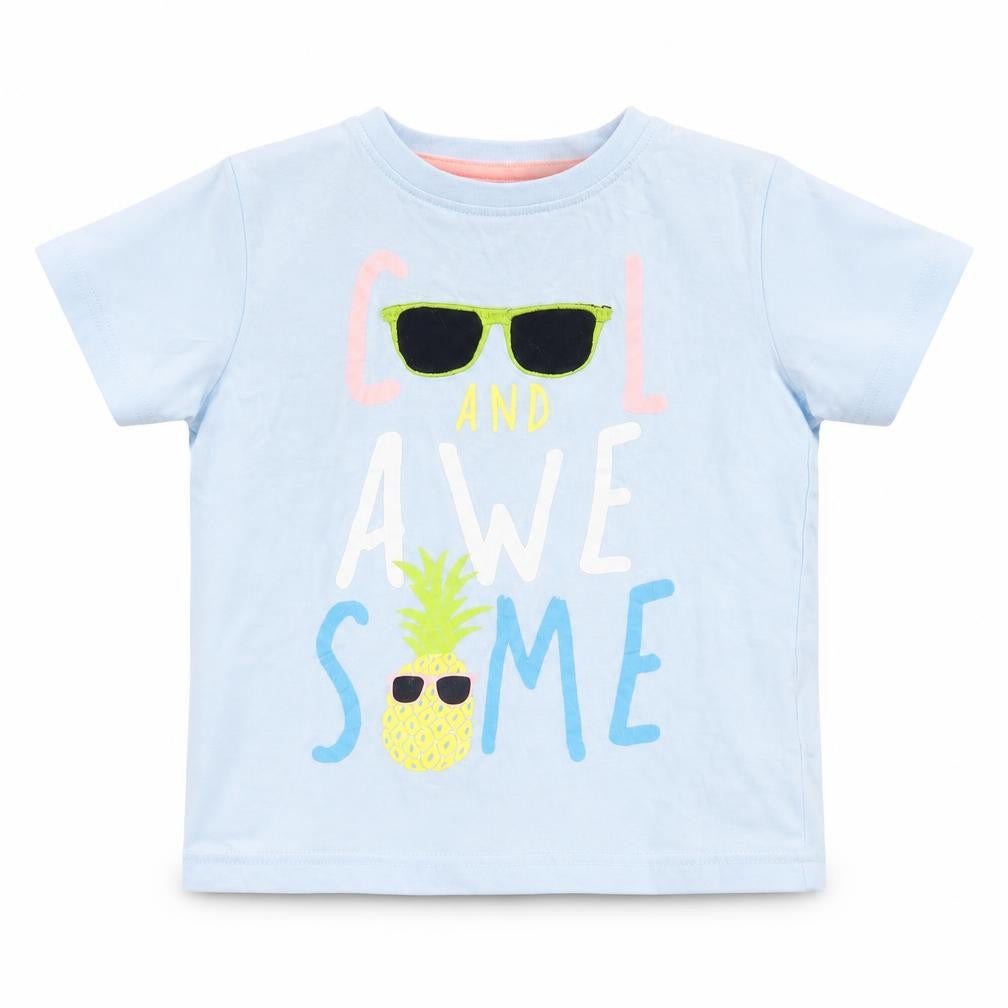 Front view of Urban Rascals girls’ blue basic t-shirt, size 3-4, years