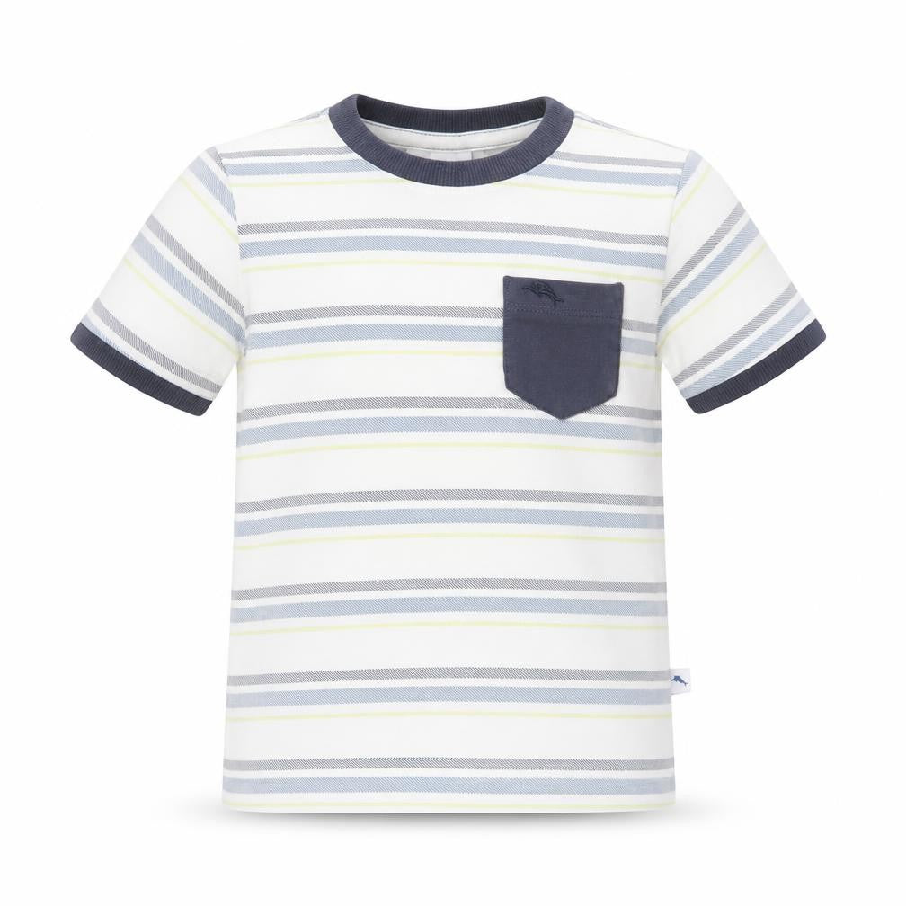 Front view of Tommy Bahama boys’ multicoloured striped basic t-shirt, size 2-3, years