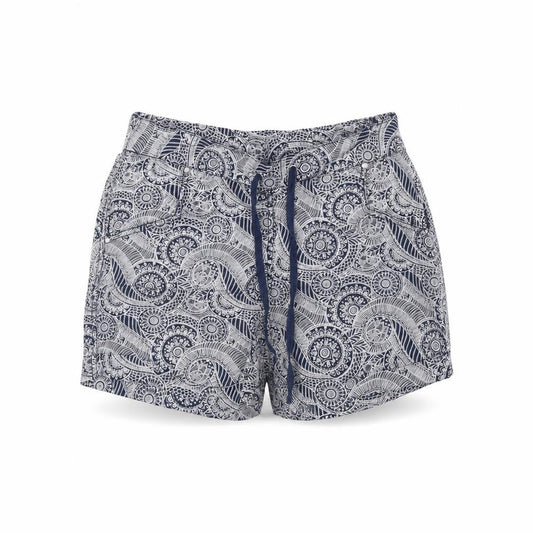Front view of Atmosphere women’s blue fair isle bermuda shorts, size UK 8