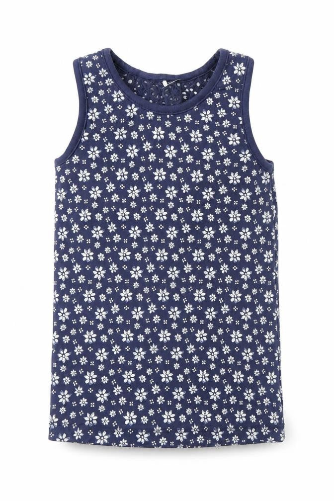 Front view of George girls’ blue floral basic tank, size 6, years