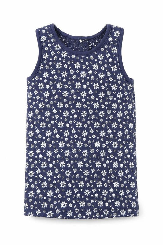 Front view of George girls’ blue floral basic tank, size 6, years
