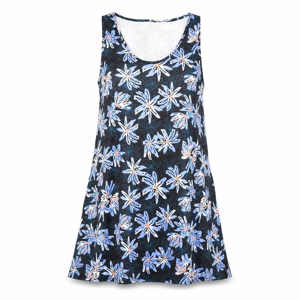 Front view of women’s blue floral mini, size S