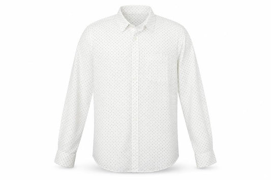 Front view of Burton menswear men’s white geometric button-up, size M
