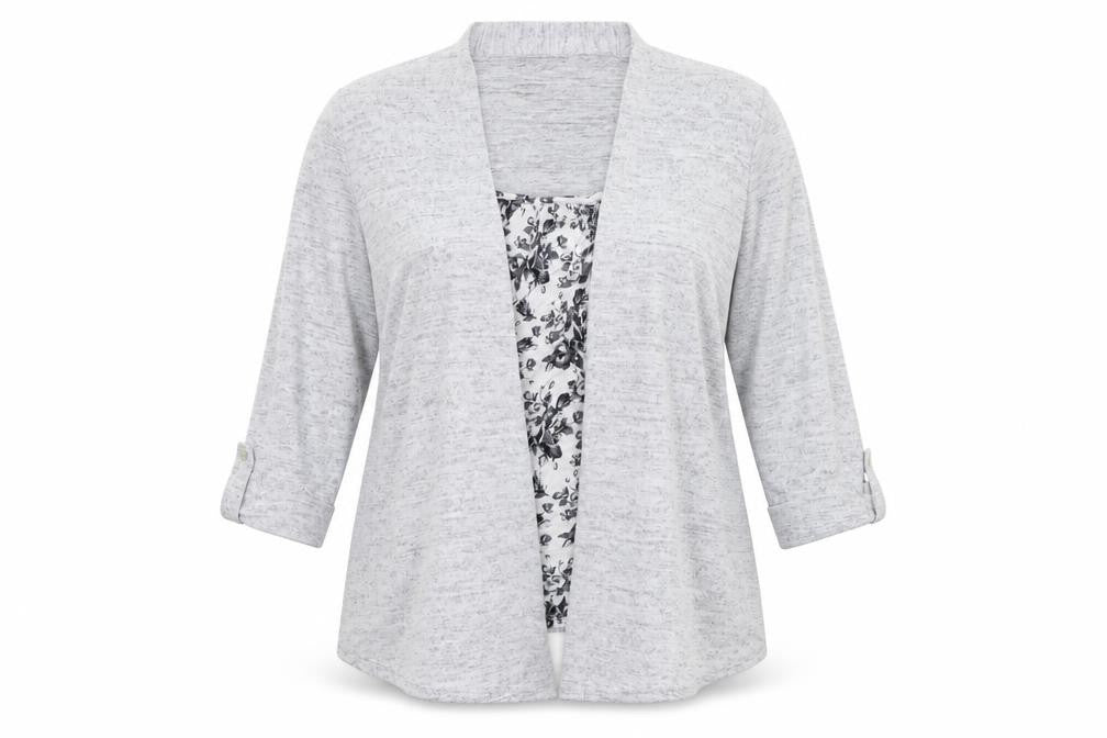 Front view of ORIGINALS women’s grey geometric jumper, size UK 14