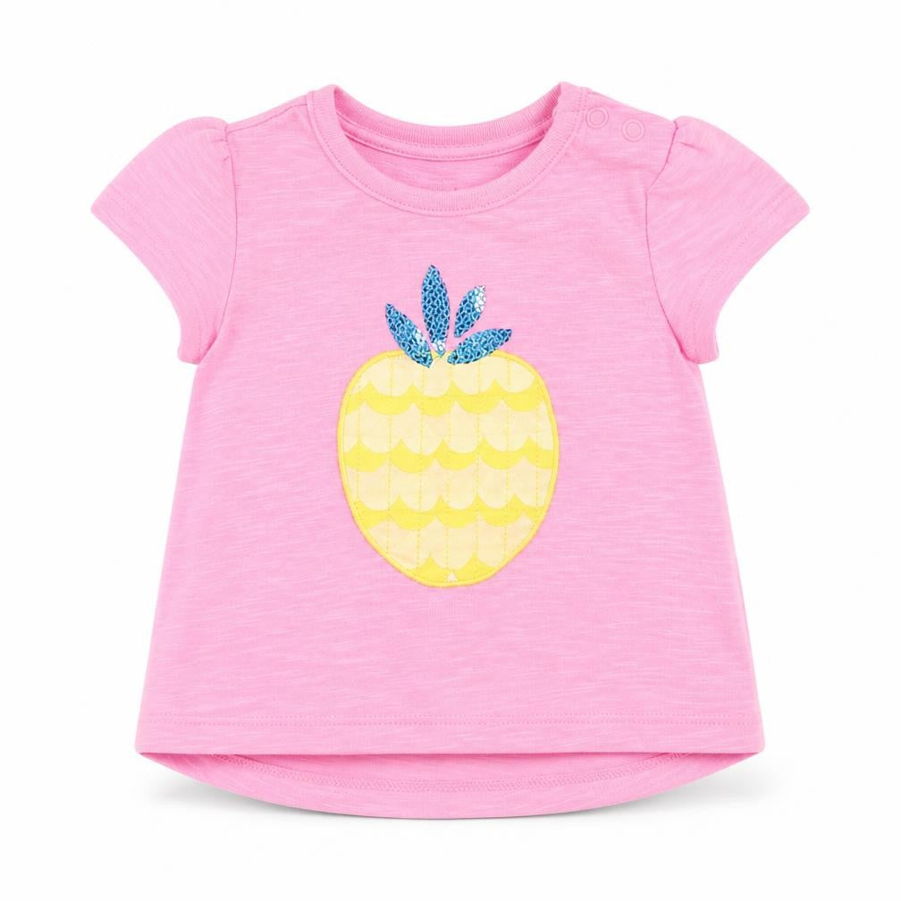 Front view of F&F girls’ pink basic t-shirt, size 0-3, months