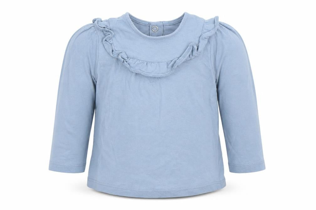 Front view of Tu girls’ blue basic t-shirt, size 3-6, months