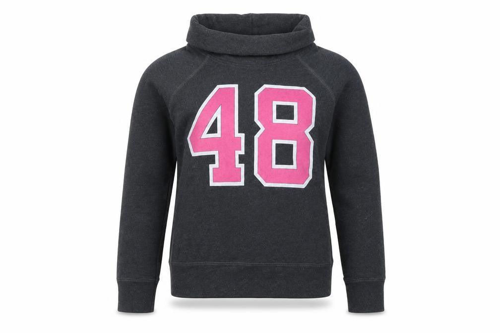 Front view of H&M women’s grey pullover sweatshirt, size UK 12
