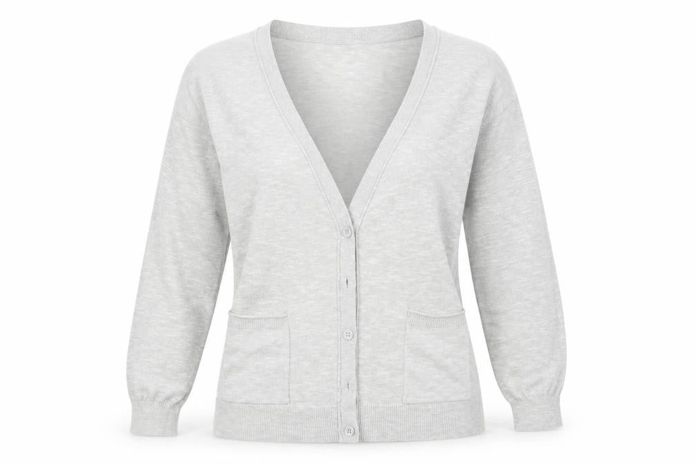 Front view of George women’s grey cardigan jumper, size UK 16