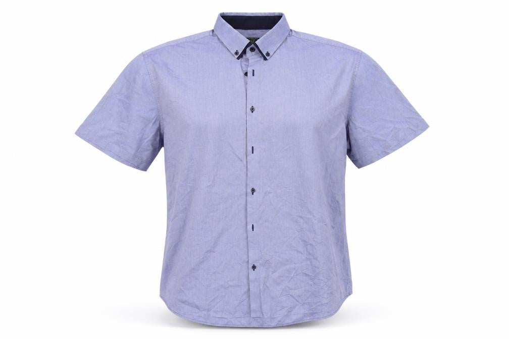 Front view of F&F men’s blue button-up, size 15.5