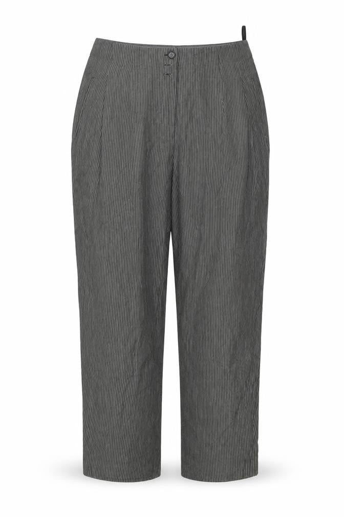 Front view of Phase Eight women’s grey striped trousers, size UK 12, 23-inch leg
