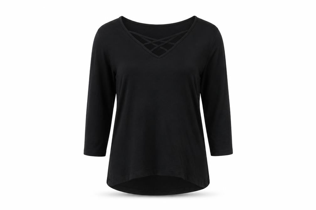 Front view of New Look women’s black basic blouse, size UK 10