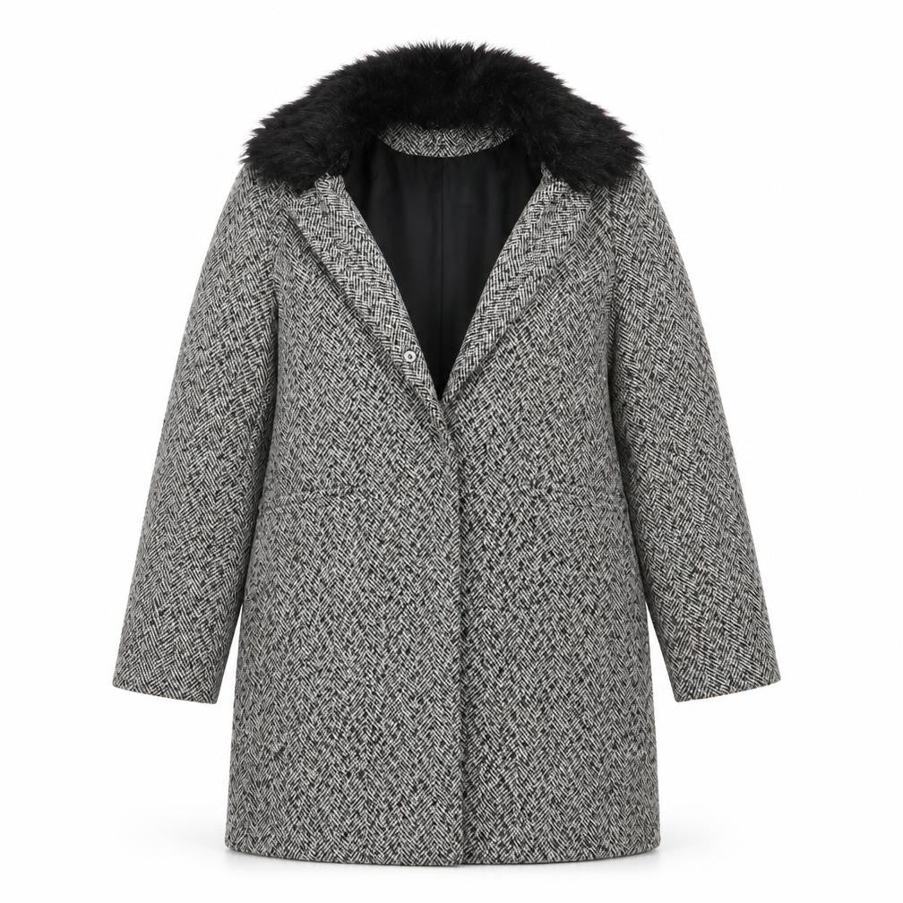 Front view of Primark women’s grey check overcoat coat, size UK 12