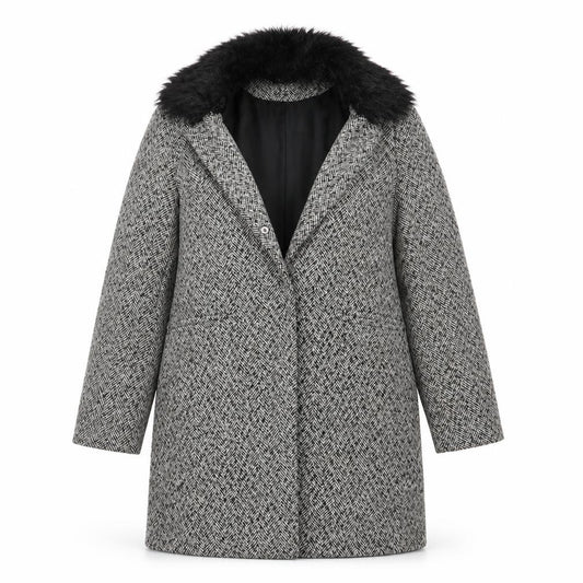 Front view of Primark women’s grey check overcoat coat, size UK 12