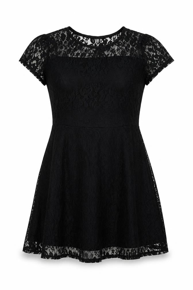 Front view of measoul women’s black lace a-line, size UK 10