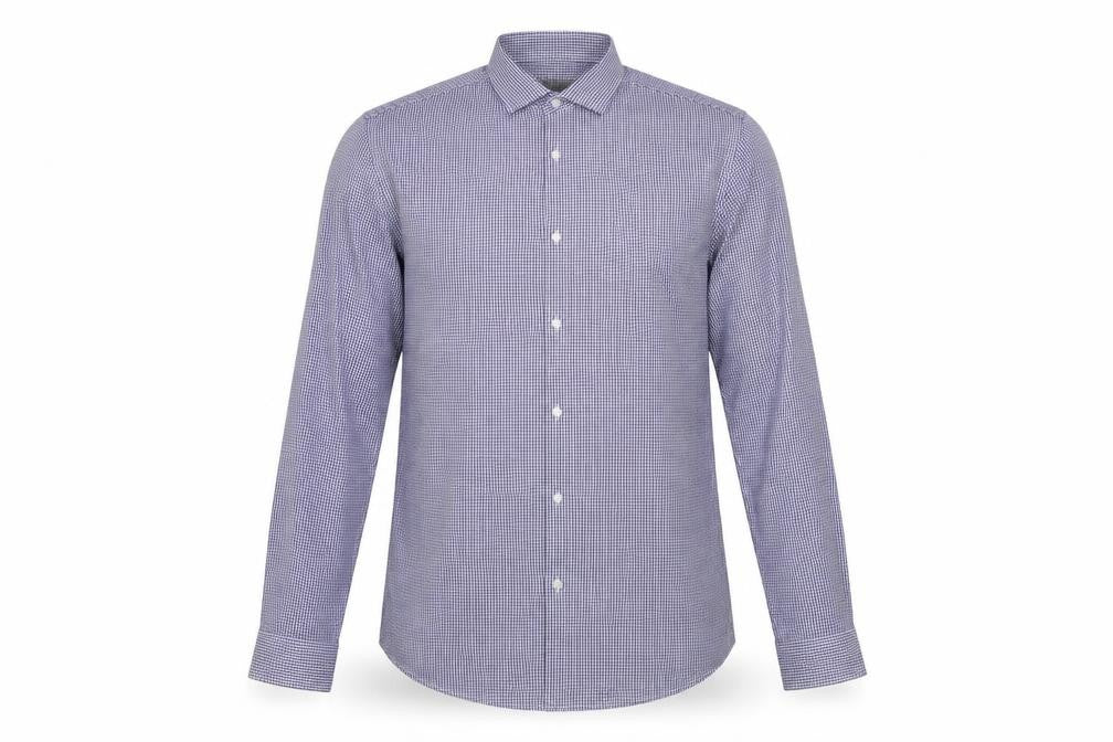 Front view of Primark men’s blue check button-up, size 15.5