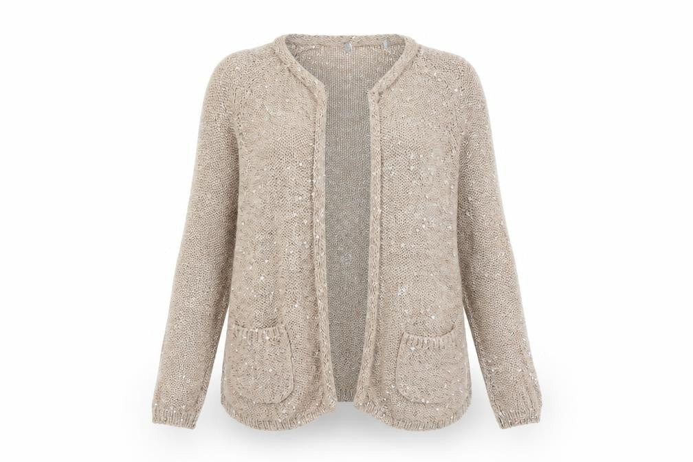 Front view of Marks & Spencer women’s beige jumper, size UK 12