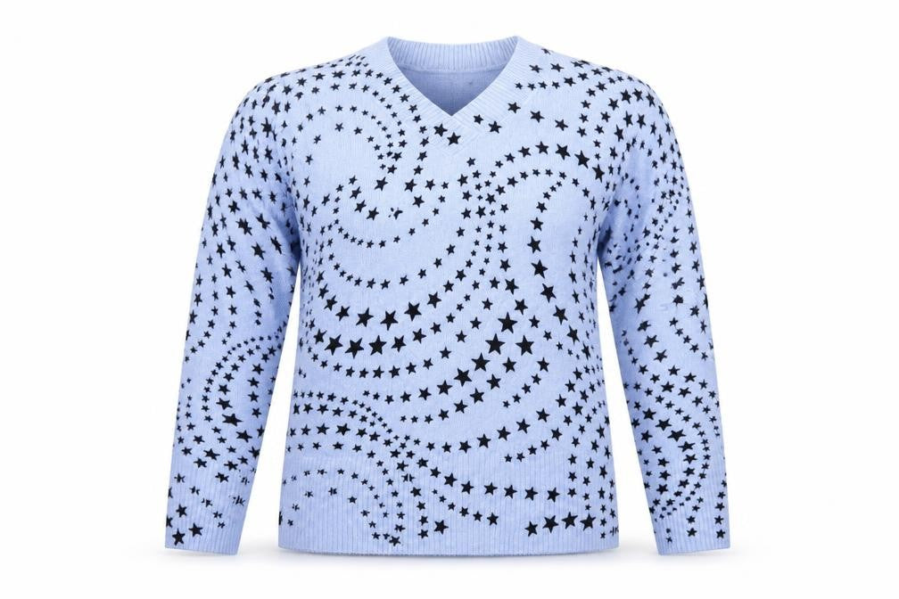 Front view of Marks & Spencer women’s multicoloured jumper, size UK 12, - star print