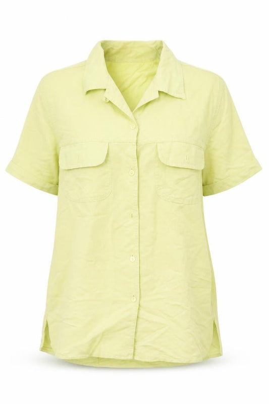 Front view of Richards women’s green basic button-up, size M