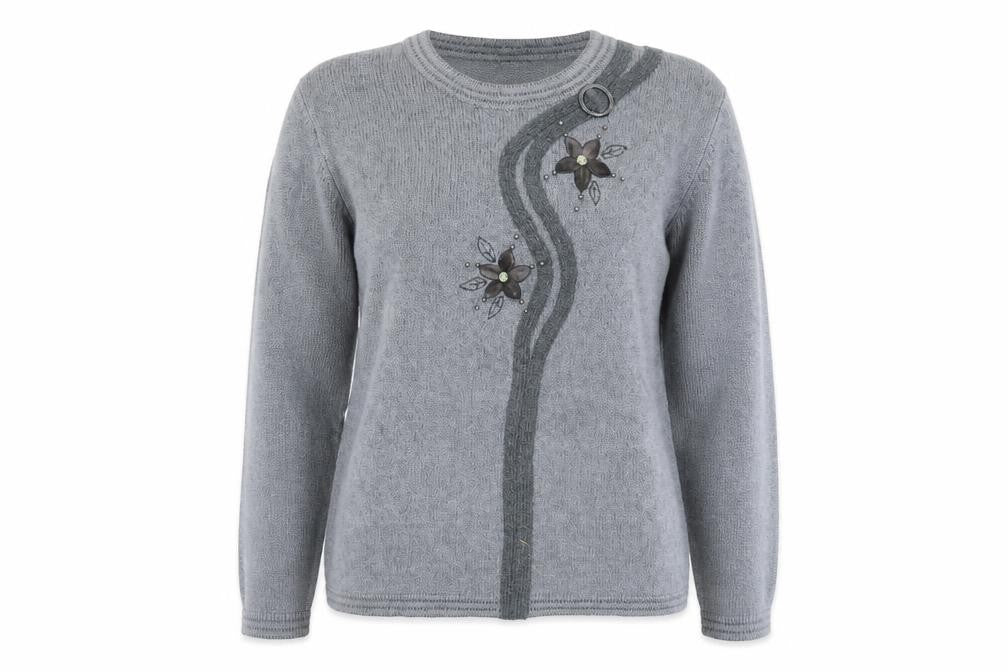 Front view of ALEXARA women’s grey jumper, size XL