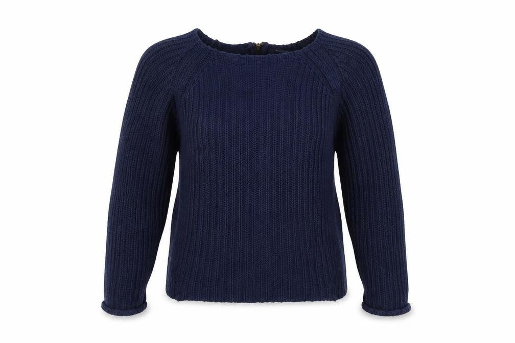 Front view of Golddigga women’s blue knit jumper, size UK 10